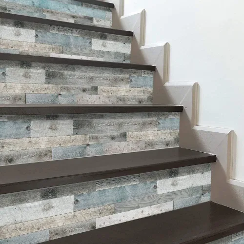 Vista 20 de funlife 3 tiras de calcomanías de vinilo autoadhesivas para escaleras, murales para escaleras, 39.37 x 7.09 pulgadas, gris ceniza Madera gris ceniza