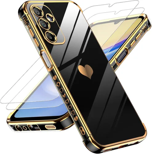 Vista 151 de LeYi Funda para Motorola-G 2025: Love Heart Plating Luxury, Negro