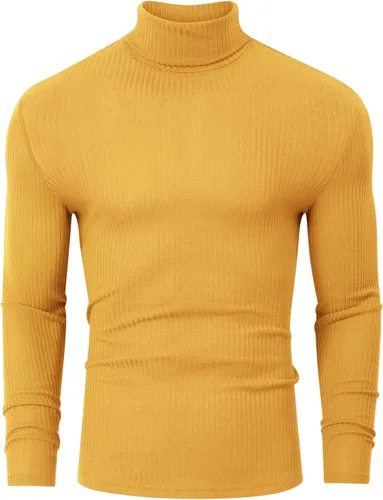 Vista 2 de TURETRENDY Camisetas elásticas para hombre, cuello alto, manga larga, de punto, casual, ajustadas, básicas