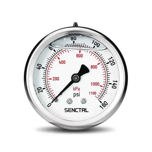 Vista 15 de SENCTRL Medidor de baja presión relleno de líquido de aceite de silicona al vacío de 30 inHg, tamaño de dial de 2.5", montaje inferior NPT de 1/4