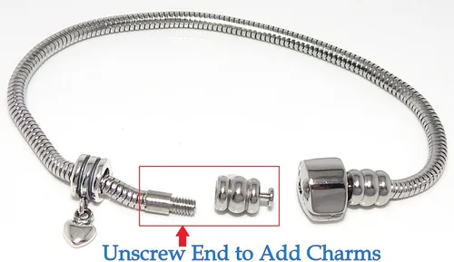 Vista 3 de Dijes de acero inoxidable para brazalete, broche tapón sin roscar para dijes Pandora