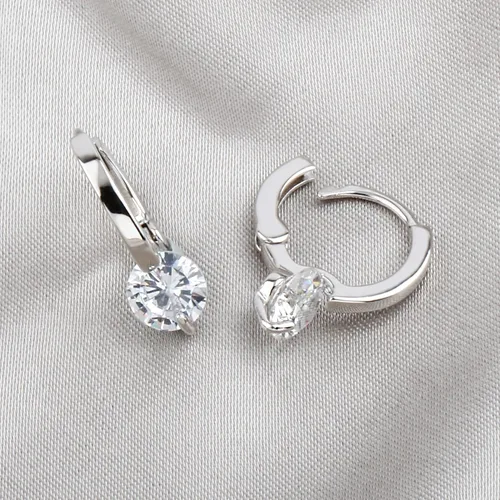Vista 4 de 925 Sterling Silver Simulated Diamond Solitaire Tiny Huggie Hoop Earrings