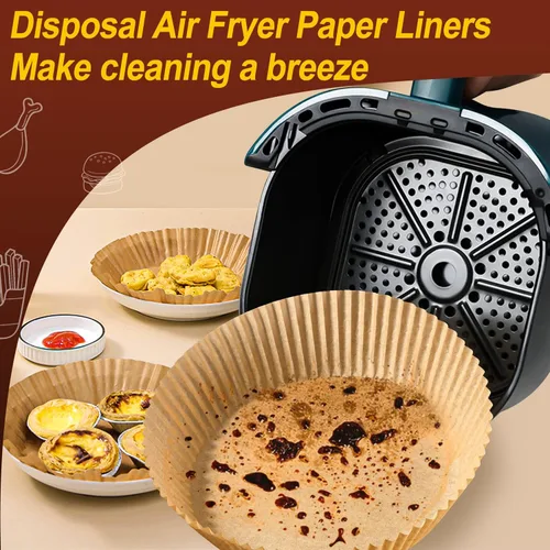 Vista 2 de Forro de papel desechable para freidora de aire, tamaño grande de 8 pulgadas, antiadherente, desechable, papel de hornear para freidora de aire, a
