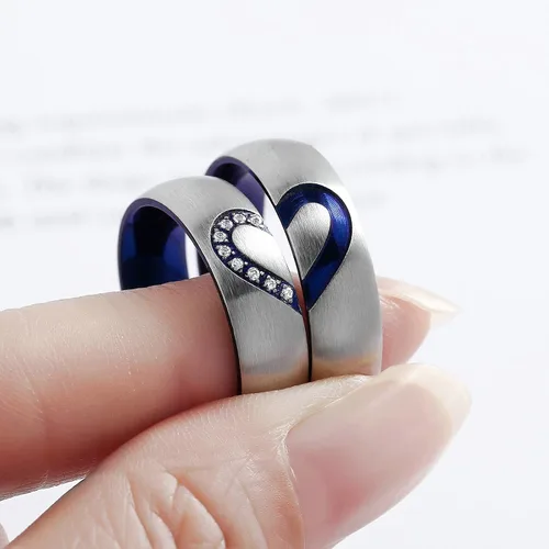 Vista 3 de Anillos de promesa para parejas, para él y para ella, juego de anillos de boda con texto "I Love You" grabado a juego, anillo de acero inoxidable
