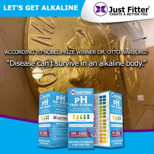 Vista 2 de Just Fitter Tiras de prueba de pH para probar los niveles alcalinos y ácidos en el cuerpo. Monitorea y controla tu nivel de pH con saliva y orina.