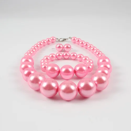 Vista 6 de KOSMOS-LI Juego de collar y pulsera de perlas de imitación grandes para mujer de 19 pulgadas, Plástico, Perla