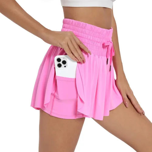 Vista 5 de Blaosn Pantalones cortos atléticos fluidos para mujer, cintura alta, gimnasio, yoga, entrenamiento, correr, tenis, falda falda pantalón de ropa