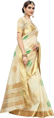 Vista 3 de Mithila Root Sari tradicional tejido de seda de poliéster de algodón para mujer india con blusa sin coser