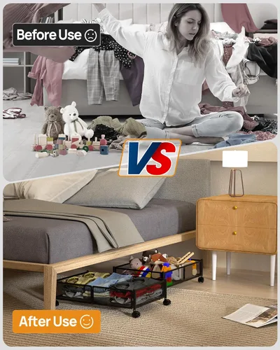 Vista 3 de Almacenamiento debajo de la cama con ruedas, contenedores de almacenamiento plegables de metal debajo de la cama, almacenamiento bajo la cama de 60