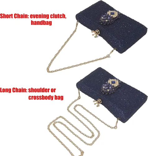 Vista 7 de HUANG ZHUANG Bolso de noche con diamantes de imitación y purpurina para mujer, bolso de noche para fiesta, boda, lindo bolso