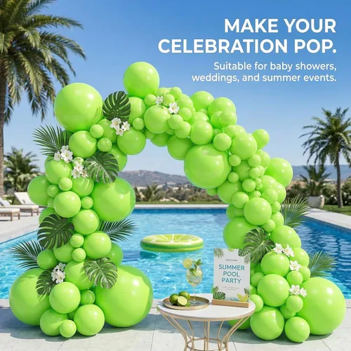 Vista 6 de 114 globos de color verde lima, globos de látex verde claro de 18/12/10/5 pulgadas para decoración de fiesta de dinosaurio, baby shower, selva