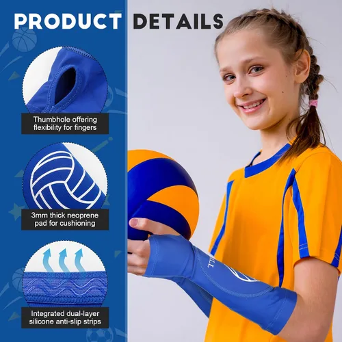 Vista 3 de Shappy 2 piezas de mangas para brazos de voleibol, mangas para antebrazos, almohadillas para brazos de voleibol para niños, niñas, adolescentes