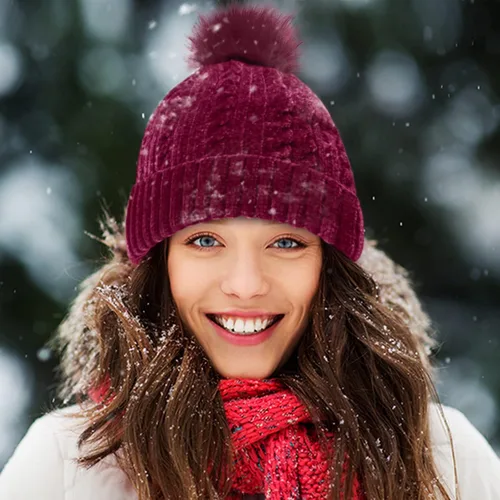 Vista 3 de KIDPAPA Gorro de invierno para mujer con forro polar suave cálido gorro de punto con pompón