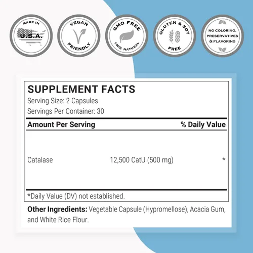 Vista 4 de Supersmart - Catalase 500mg por día (12500 CatU) - Enzima natural - Suplemento anti canas Sin OMG y sin gluten - 60 cápsulas de liberación