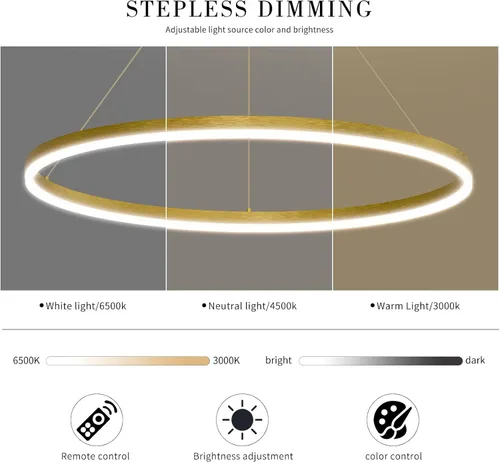 Vista 2 de Mikeru Lámpara LED moderna, lámpara colgante de techo con control remoto de 3000 a 6500 K, luz de temperatura de color ajustable para sala de estar