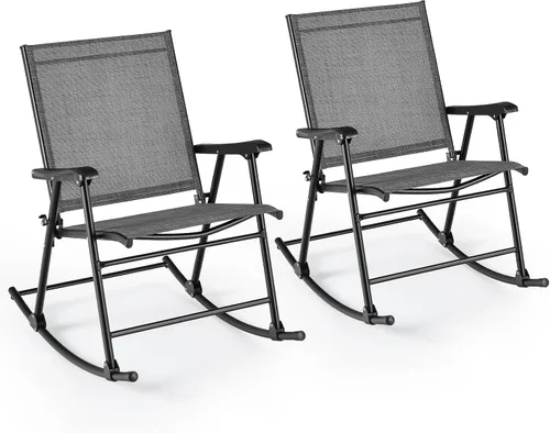 Vista 12 de Tangkula Juego de 2 mecedoras plegables para patio con tela de asiento transpirable y marco de metal resistente, movimiento mecedor suave, balancín
