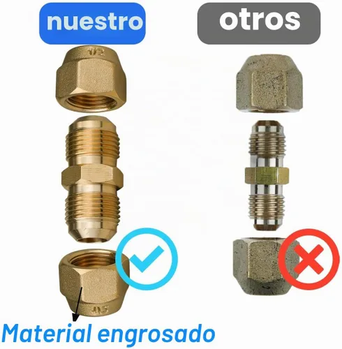 Vista 4 de 2 piezas conectores de extensión de tubería de cobre para aire acondicionado, tuercas de accesorio abocinado de latón de 1/2", accesorio de tubo