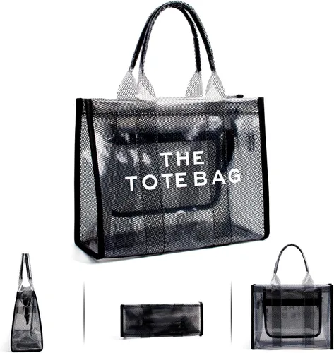 Vista 3 de IwIeIaIrI Bolso de mano transparente para mujer PVC The Tote Bag Crossbody Bolsas con cierre de cremallera para estadio, viajes, playa
