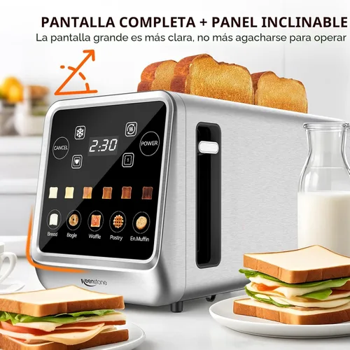 Vista 2 de Keenstone Tostadora de 4 rebanadas, tostadora digital inteligente con pantalla táctil, función de memoria, tostada de una sola ranura, temporizador