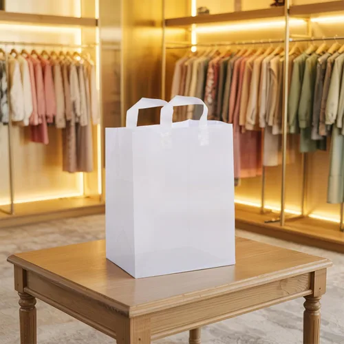 Vista 6 de Bolsas de plástico blancas Prime Line Packaging, bolsas de regalo para compras con asas para pequeñas empresas, comestibles, servicio de alimentos