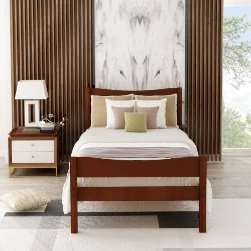 Vista 9 de anwickjeff Base de cama individual de madera moderna con cabecero, marco de cama de plataforma tamaño individual, camas individuales, cama Espresso