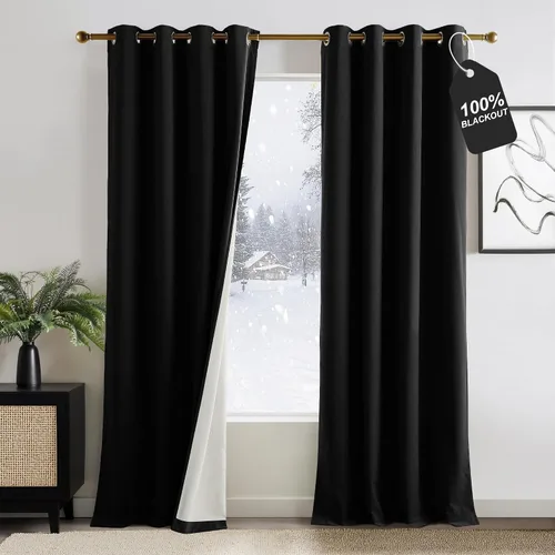 Vista 40 de NICETOWN Cortinas de terciopelo beige 100% opacas de 84 pulgadas de largo, 52 pulgadas de ancho, 2 paneles para dormitorio y sala de estar, cortinas