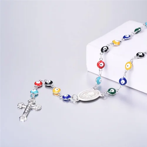 Vista 3 de U7 Catholic Gift Stainless Steel 18K Gold Plated Coin MedalCrucifix CrossVirgin MaryRosary Necklaces for Women Men