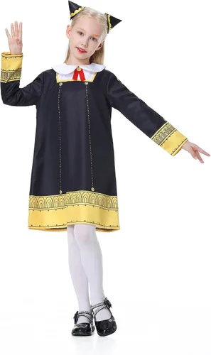 Vista 4 de Anya Forger - Disfraz de cosplay de espía Anya Forger Shool, vestido de uniforme de Halloween Anya con tocado y medias
