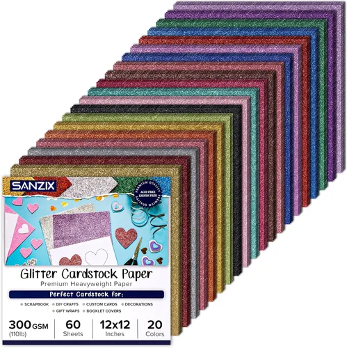 Vista 8 de SANZIX 30 hojas de papel de cartulina negra con purpurina de 12x12" - 110lb 300 GSM papel premium con purpurina brillante para Cricut, decoraciones