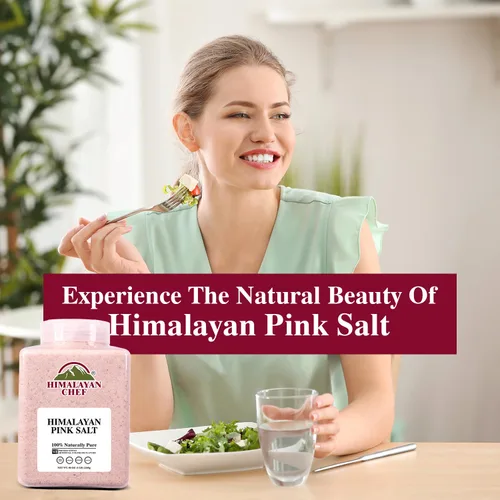 Vista 6 de Himalayan Chef Sal rosa, grano fino, 80 onzas (5 libras), sin OMG, 84 minerales, tarro de plástico