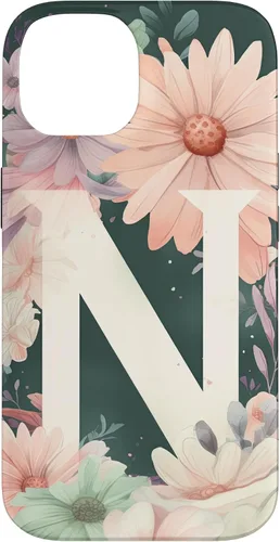 Vista 4 de iPhone 16 Beautiful Daisy Flowers Initial Letter N Monogram Watercolor Case
