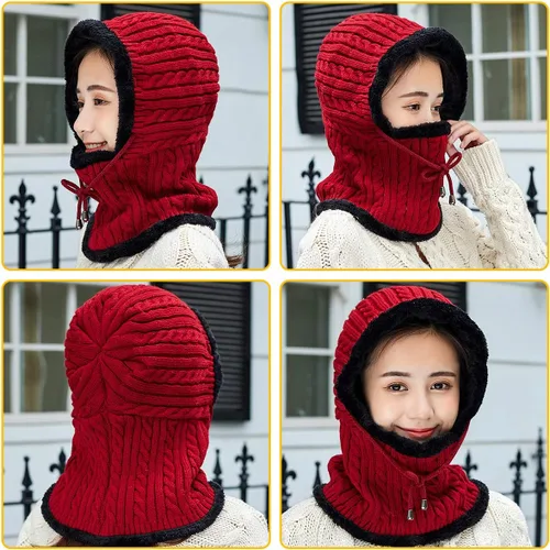 Vista 2 de Gisdanchz Pasamontañas para hombre y mujer, de punto cálido, con capucha, elástico, con cordón, gorro grueso