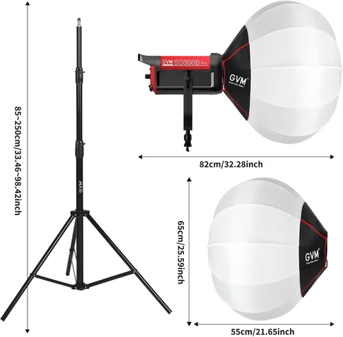 Vista 9 de GVM Kit de luz LED de video 65000Lux/m, luces de estudio de 300 W con caja de luz de linterna, iluminación de video regulable de 2700-6800K