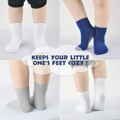 Vista 6 de EPEIUS Calcetines de bebé con empuñaduras para bebés y niños pequeños, calcetines antideslizantes de 6/12 pares