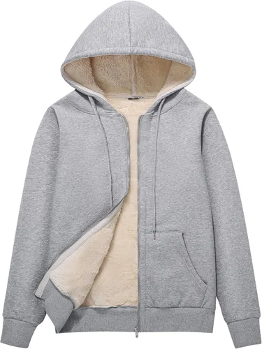 Vista 10 de Flygo Sudadera con capucha para mujer, con cremallera, forro polar, tipo sherpa, abrigada, chaqueta de invierno Gris ceniza