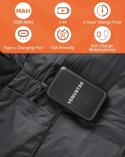Vista 7 de Venustas Men's Heated Down Jacket with Battery Pack, Electric Lightweight Packable Puffer Jacket, Heated Coat for Outdoors