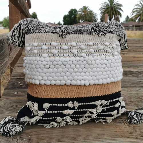 Vista 6 de Funda de almohada COZYDEKO estilo boho, de 18 x 18 pulgadas, almohadas decorativas marroquíes rústicas bohemias con acentos copetados, algodón