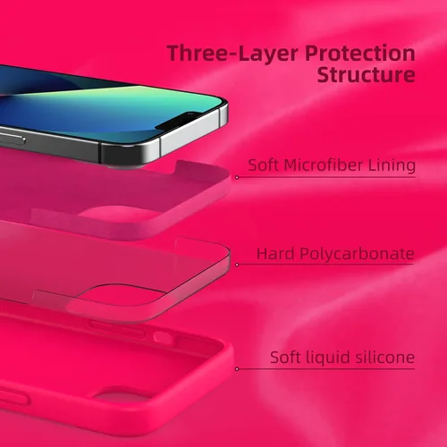 Vista 4 de Funda de silicona líquida compatible con iPhone 14/iPhone 13, color rosa intenso [Protección contra caídas]