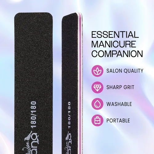 Vista 2 de PANA Lima de uñas Emery Jumbo de doble cara para manicura, pedicura, uñas naturales y acrílicas, color negro (grano 180/180), paquete de 50