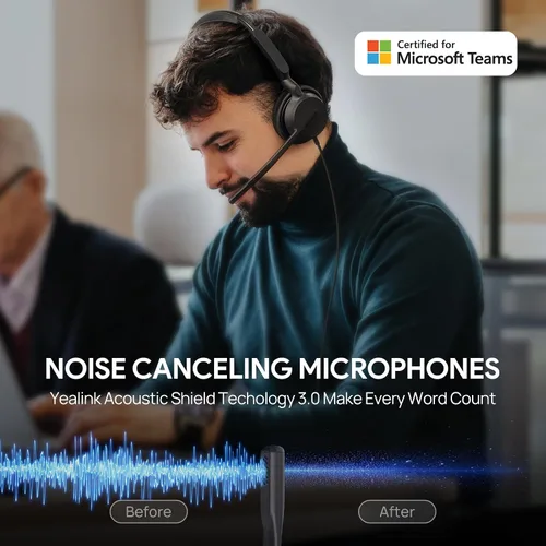 Vista 2 de Yealink UH42 USB-C/A Mono Auriculares con Micrófono para Computadora PC, Auriculares con Cable Certificados Equipos, Micrófono con Cancelación