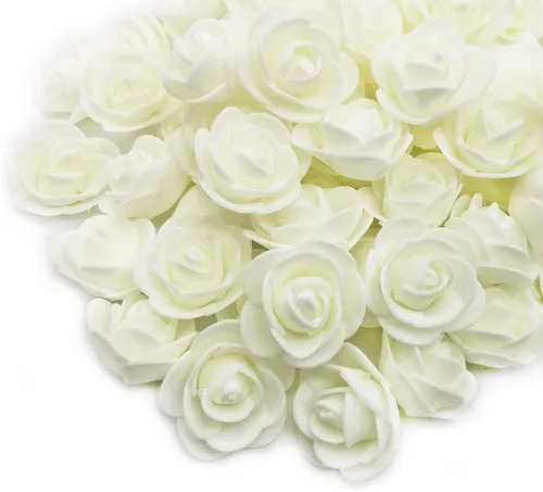 Vista 10 de D-Seven Flores artificiales, 100 unidades, mini rosas de espuma para manualidades, ramos de boda, centros de mesa de baby shower, arreglos florales