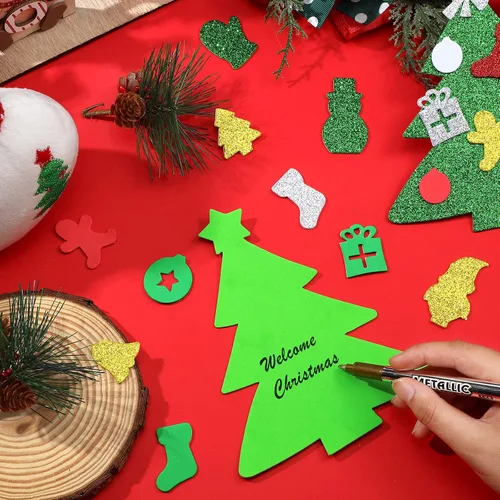 Vista 5 de 24 kits de calcomanías de espuma para árbol de Navidad, autoadhesivas a granel, calcomanías de espuma con purpurina para el invierno, kits