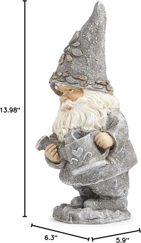 Vista 7 de Roman Giftware Inc., colección Pudgy Pals, gnomo de guijarro con estatua de hervidor, 14 pulgadas de alto, decorativo, regalo de jardín, decoración