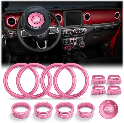 Vista 14 de Wrangler JL/JLU y Gladiator JT 2018-2026 - Accesorios de aluminio para botón de arranque, CA, volumen de audio, faros delanteros e interruptores