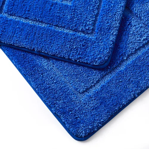 Vista 5 de WPM - Juego de alfombras de baño, toallas y cortina de ducha, juego de alfombras de baño con estampado de enrejado de color azul real