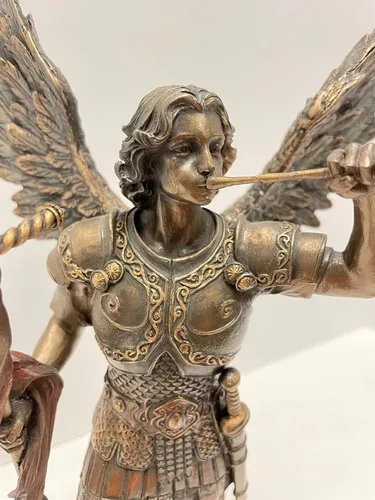 Vista 3 de Figura de Arcángel de 13 pulgadas - San Gabriel con cuerno de bronce fundido en frío