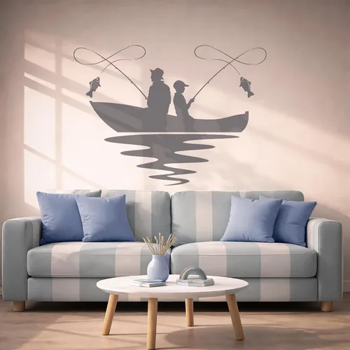 Vista 4 de Vinilo adhesivo para pared, diseño de lago, barco, pasatiempo, club de pescado, decoración grande (g1196), color negro