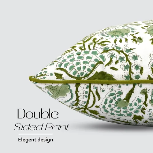 Vista 2 de CPC Funda de Cojín Verde Ágata 100% Algodón con Estampado en Bloque 12x20 pulgadas, Funda de Almohada Floral Boho Hecha a Mano, Ropa de Cama