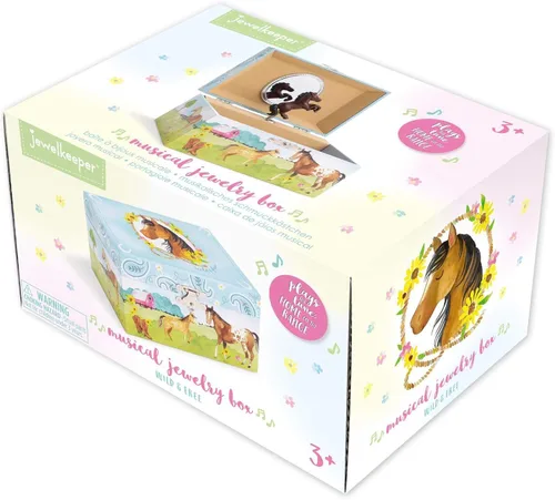 Vista 8 de Jewelkeeper Caja de almacenamiento de joyería musical para niña con caballo giratorio, paquete de diseño de granero con caja de almacenamiento