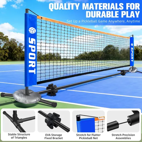 Vista 3 de Red de pickleball para entrada, juego de red de pickleball portátil con paletas, bolsas de agua, pelotas de pickleball portátiles al aire libre